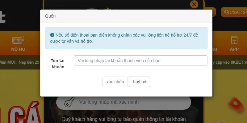 Cách khắc phục quên mật khẩu khi truy cập tài khoản 8KBET