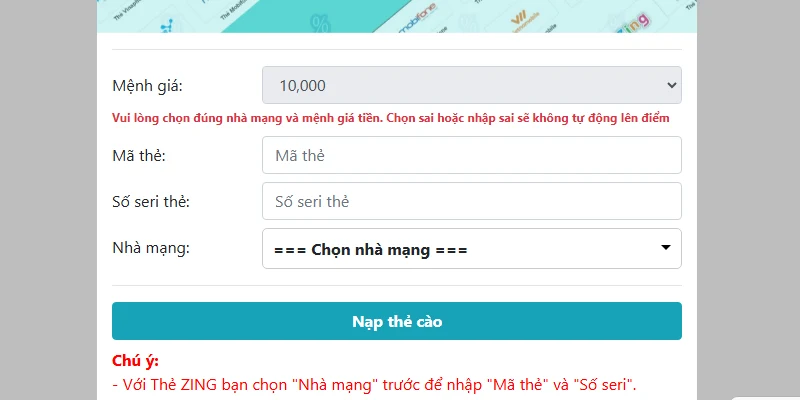 Thẻ cào cũng là lựa chọn phổ biến khi nạp tiền 8KBET 